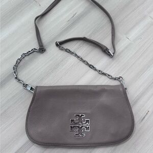 Tory Burch Leather Crossbody Bag with Silver Logo Accent